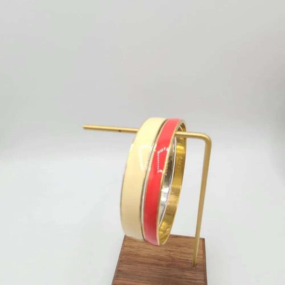 J Crew Bangle Set of Red and Off White Gold Tone Bangle